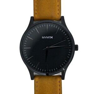 MVMT 40 Series Men's Watch 40mm Wrist Watch Black Case Genuine Brown Leather